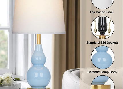 25" Modern Ceramic Table Lamps Set of 2, Blue Double Gourd Ceramic Lamps for Living Room, Coastal Farmhouse Rustic Bedside Nightstand Nautical Lamps for Bedrooms Home Office Dorm(2 LED Bulbs Included)