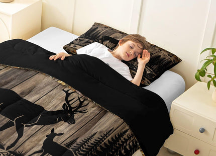 Feelyou Farmhouse Deer Bedding Set Soft for Boys Girls, Camo Woodland Hunting Comforter Set Toddler Size Rustic Cabin Duvet Quilt Microfiber Wildlife Animal Bedroom Decor 2 Pcs with 1 Pillow Cases