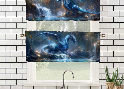 WUQIANQ Dragon Forest Kitchen Curtains 2 Pack Fantasy Theme Magic Animal Rod Pocket Decorative Small Window Curtains Valance for Cafe Living Room Bathroom Window Treatment Valances 54x18in
