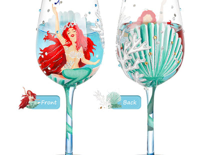 NymphFable Mermaid Ocean Hand-Painted Wine Glass Gift for Women, 15 oz