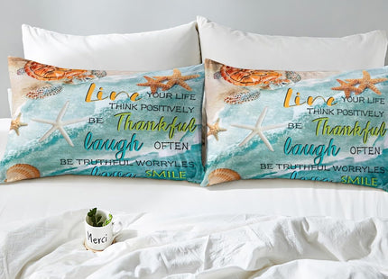 Ocean Coastal Sheet Set Twin Size, Summer Beach Sheets For Kids Boys Girls Adults Bedroom Decor, Blue Ocean Sea Shell Bed Sheets Set Sea Turtle Hawaiian Style Top Fitted Sheet Beach Theme Decor