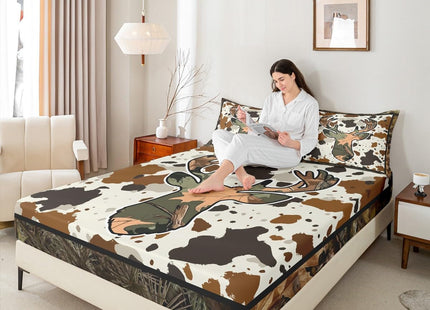 Erosebridal Deer Cow Print Bed Sheets Rustic Trees Branches Leaves Camo Bed Sheet Set Twin Camouflage Hunting Theme Fitted Sheet Rustic Farmhouse Flat Sheet Soft Breathable 1 Pillow Case