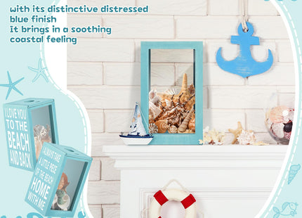 Juexica 2 Pcs Seashell Holder Seashell Display Box Beach Coastal Decor Acrylic Holder Display Case Home Decor for Coastal Decoration Storage(Blue,to the Beach and Back)