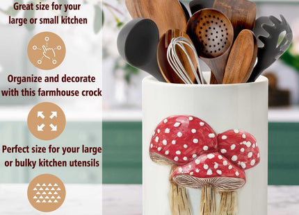 pinata Mushroom Kitchen Decor Rustic Embossed Ceramic Utensil Holder