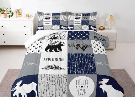Bear Deer Comforter Set Hunting Camping Bedding Set for Kids Boys Girls Deer Antler Comforter Rustic Cabin Plaid Duvet Set 1 Comforter Set with 2 Pillowcases Full Size Boys
