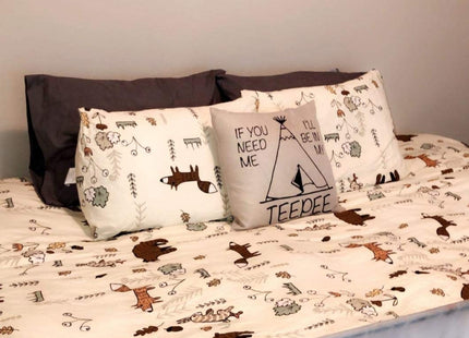 Beige Bear Comforter Set Twin Size 3 PCS Girls Boys Woodland Theme Bedding