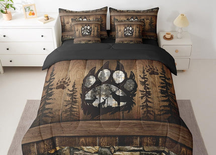 Erosebridal Rustic Farmhouse Bedding Sets,Country Camping and Hunting Twin Comforter Set with Sheets 7 Piece,Woodland Wildlife Bear Paw Deer Bed in A Bag for Boys Men,Cabin Lodge Bed Set