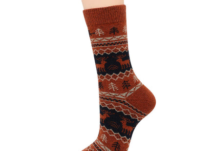 Zando Men's Wool Socks - Winter Cozy Warm & Thick Crew Socks with Knit Pattern - Merino Material for Hiking & Athletic Activities - Stripe Moose Design