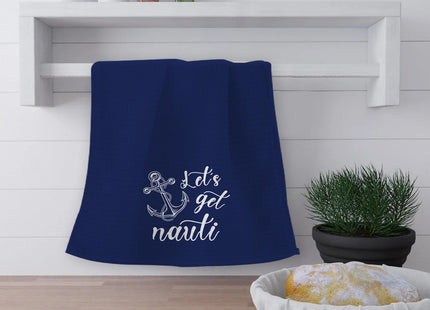 OHSUL Let's Get Nauti Nautical Anchor with Rope Navy Blue Kitchen Towels Dish Towels Dishcloth,Coastal Beach House Hand Towel Tea Towel for Bathroom Kitchen Decor,Ocean Beach Lover Gifts