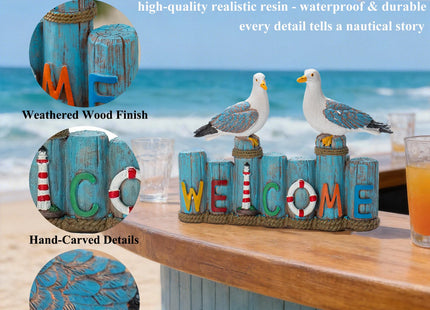 PepFurSt Resin Birds Statues -Welcome Sign, Seagull Nautical Decor,Indoor or Outdoor Decor for Entryway,Garden,Lake&Beach House,Unique Housewarming Gifts