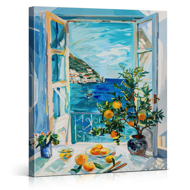 Coastal Orange Wall Art Decor - Window Orange Print Picture Funny Wall Decor for Home Dining Room Living Room 8x10 Inch Canvas Framed