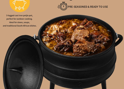 Mabeeze 6 Qt Cast Iron Potjie Pot, 3-Legged Campfire Dutch Oven