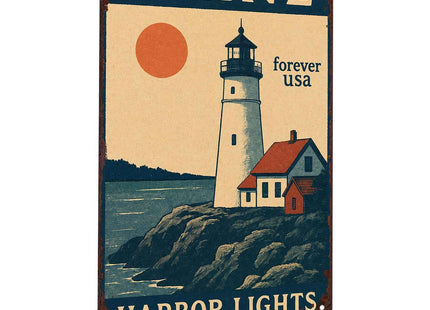 Maine Harbor Lights Vintage Metal Wall Art Signs 8X12 Inch
