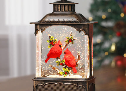 Priddop Cardinal Snow Globe Christmas Decorations Cardinal Gifts Berry Branch USB/Battery Timer Music Glitter Snowfall Lantern 10.2 inch