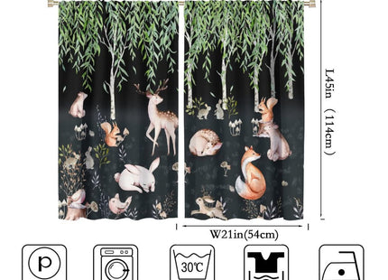 SENRUEGT Forest Animal Curtains, Watercolor Cartoon Woodland Plants Animals Bears Moose Mushrooms Printed Curtains for Kids Boys and Girls Bedroom Window Drapes 42x45 Inch, Style-9