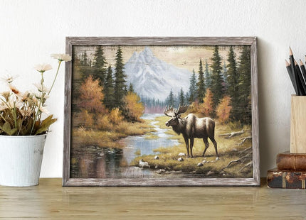 old barn Moose Wooden Framed Wall Art Wildlife Picture 16x12 Inch