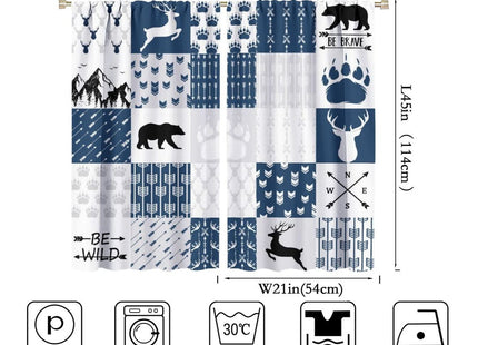 INSFBRB Rustic Deer Bear Blackout Curtains,Retro Cabin Hunting Theme Forest Wildlife Blue Plaid Check Window Drapes - Thermal Insulated and Noise Reduction,2 Panels 45L x 21W Room Darkening Curtains