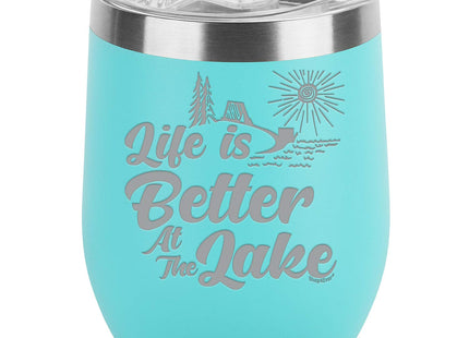 shop4ever Life Is Better At The Lake, Engraved Insulated Wine Tumbler, Teal