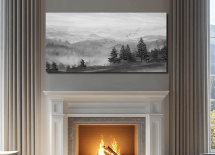 SOUGUAN Grey Pictures Wall Decor Forest Artwork Mountain Canvas Painting Landscape Wall Art Prints for Living Room Bedroom Home Hanging Decor 24x48 Inch
