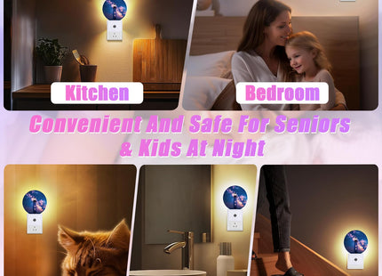GANTINIR Nautical Lighthouse Night Light Starry Sky Night Lights LED Lamp Round Plug into Wall Nightlight with Dusk to Dawn Sensor Home Hallway Stairway Kitchen Decor