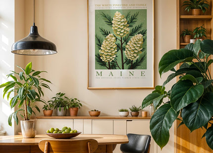Maine State Flower Poster Wall Art Prints, White Pine Cone and Tassel, Trendy Floral Poster, Abstract Botanical Wall Art for Office, Bedroom, Bathroom, Living Room Decor (Unframed)