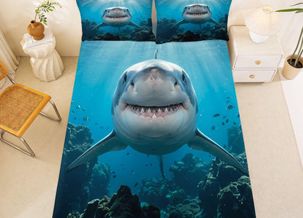Feelyou Kids Shark Fitted Sheet Ocean Creature Bed Sheet Set Deep Pocket Sea Animal Bedding Baby/Boys Full Size Includes 1 Sheets & 2 Pillowcases (No Flat Sheet)