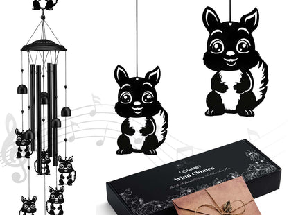 Gabzart Squirrel Wind Chimes for Outside/Indoors, Squirrel Gifts for Women Mom Grandma, Aluminum Tubes Windchimes S Hook, 37" Wind Chime Hanging Decor for Home Patio Garden Porch Yard (Black-Squirrel)