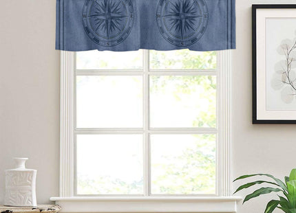 Pinroote Navy Blue Compass Nautical Valances Window Treatment Farmhouse Decor, Coastal Summer Ocean Rustic Rod Pocket Valance Curtains for Living Room, Bedroom, Kitchen, 54" W x 18" L - 1 Panel