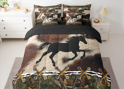 Erosebridal Camo Western Horse 7 Piece Comforter Set Full Bed in A Bag