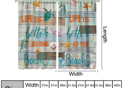 Starfish Window Curtains Nautical Sea Creature Themed Shell Conch Pattern Print Rod Pocket Curtains Decoration Drapes for Living Room Bedroom Kitchen 2 Panels 63x72in