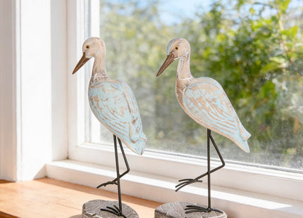 EVINIS Seagull Statues Coastal Decor, Wooden Sea Birds Sculptures for Home Room Nautical Coastal Beach Decor, 2pcs (Light Brown)