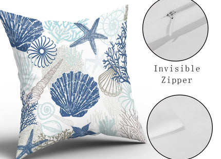 Nautical Coastal Throw Pillow Covers 18x18 Inch Pack of 2 Summer Blue Ocean Themed Pillow Covers Seashell Starfish Beach Decorative Pillowcase Square Cotton Cushion Cover for Bedroom Sofa Home Decor