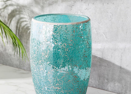 Escenzy Turquoise Bathroom Trash Can, Handmade Mosaic Glass 1.3 Gal / 5L | Decorative Waste Basket for Bathroom, Bedroom, Office | Luxury Coastal Bathroom Decor | Boho Home Decor Gift