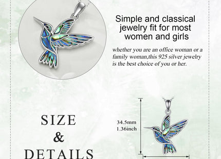 AINFQY Hummingbird Necklace 925 Sterling Silver Abalone Shell Humming Bird Pendant Necklace for Women Men Hummingbird Jewelry Birthday Gift