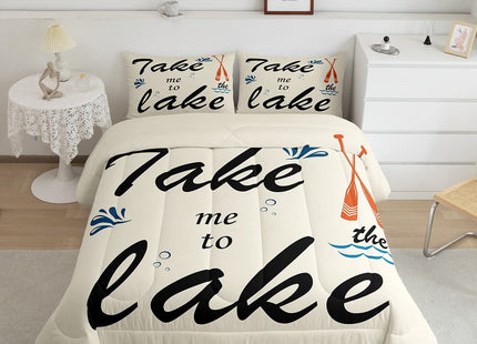Homewish Lake House Comforter Set Queen Size for Kids Teens Adults Men Boating Lovers Quilt Set 3pcs,Sea Ocean Themed Room Decor Bedding Set Khaki Microfiber Duvet Insert with 2 Pillowcases