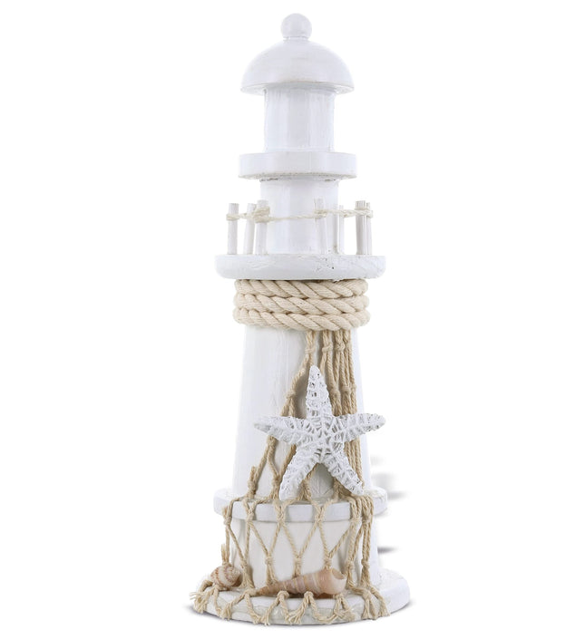 COTA Global Small White Wooden Lighthouse Decor Home Decor - 8.75 Inches