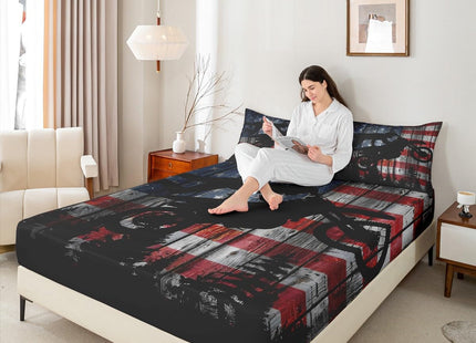 American Flag Fitted Sheet Twin Size Boys Dirt Bike Racing Motocross Rider Bedding Set Kids Teens Men Rustic Farmhouse Wooden Deep Pocket Sheet Retro Black Pine Tree Silhouette Bed Sheet 2pcs