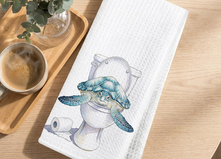 2 Pcs Funny Sea Turtle Bathroom Hand Towels, Sea Turtle Gifts Dish Towels