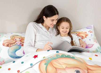 Erosebridal Kawaii Mermaid Comforter Set Full for Girls Cute Mermaid Tail Bedding Set Coastal Theme Bedding Comforters & Sets Pink Jellyfish Duvet Sets Multicolor Starfish Bubble Quilt Sets Cozy Soft