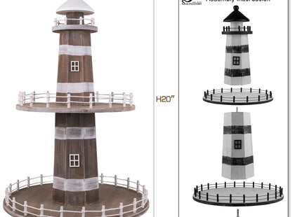 SAILINGSTORY Lighthouse Tiered Tray Stand Coastal Beach Decor Beige