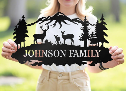 Custom Sign, Custom Metal Sign Customized Family Name Sign, Woodland Deer Metal Sign for Mother's Day Father's Day, Rustic Deer Hunter Gift Outdoor Decor Cabin Decor Home Decor Porch Wall Art Sign