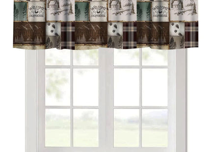 Retro Cabin Rustic Curtain Valance for Windows Bear Country Style Pine Tree Silhouettes Kitchen Windows Valances Window Treatment Short Topper Curtains for Kitchen Living Room 1 Panel,54x18 inch