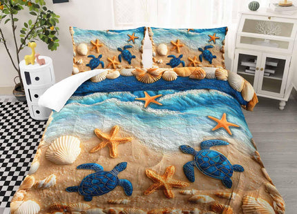 AILONEN Coastal Shell Shoreline Full Duvet Set 3 Piece, Includes 1 Comforter + 2 Pillowcases, Pearl Orange Starfish for Guest Suite Apartment Interior Styling