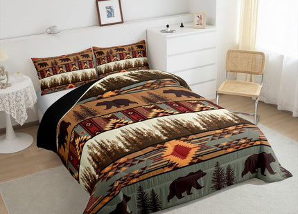 Feelyou Boho Comforter Set Toddler Size Bear Comforter for Boys Girls Teens Rustic Bedding Set Cabin Duvet Set Room Decor Olive Brown Quilt Set