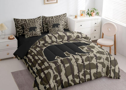 Feelyou Camouflage Camo Bear Comforter Set with Sheets 7 Piece Twin Size Cute Hunting Wild Animal Deer Bedding Set for Kids Boys Girls Rustic Farmhouse Bed in a Bag Decor Soft Lightweight Microfiber