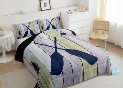 Rustic Farmhouse Old Barn Door Bedding Set - Blue Lake Paddle Decor Twin Comforter Set with 1 Pillowcase