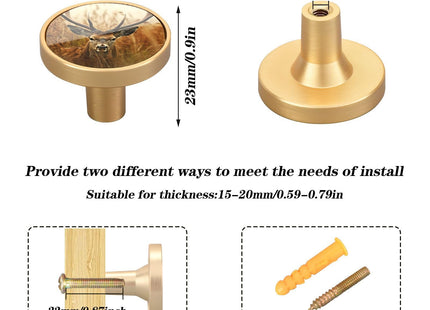 Msyxl 4 Pack Antler Deer Cabinet Knobs Round 1-1/4 Inch (32 mm) Dresser Drawer Pulls Kitchen Cabinet Hardware Handles Knobs for Dresser Kitchen Drawer
