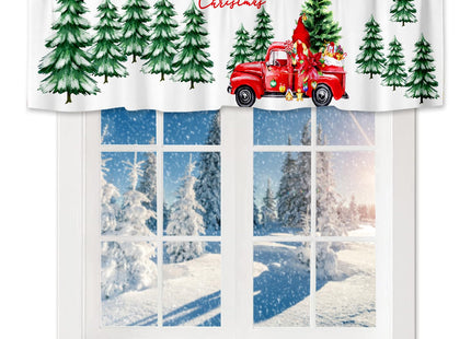 Nextchange Christmas Red Truck Window Valances Pine Tree Snowy Valance Kitchen Curtains with Rod Pocket Merry Christmas Window Treatments Short Curtain Panels Decor 54" X 18"