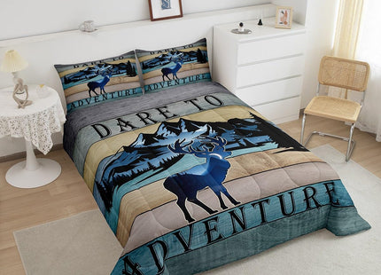Erosebridal Hunting Comforter Set Full Cute Deer Bedding Set, Jungle Animal Duvet Insert Rustic Lodge Cabin Quilt Comforter, Woodland Wildlife Bedding Comforters & Sets Dare to Adventure Print Decor
