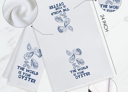 Koesus Oyster Beach Kitchen Towels, Nautical Coastal Hand Towels for Bathroom, the World is Your Oyster Inspirational Dish Towels, Beach Kitchen Bathroom Decor, 16x24 Inch